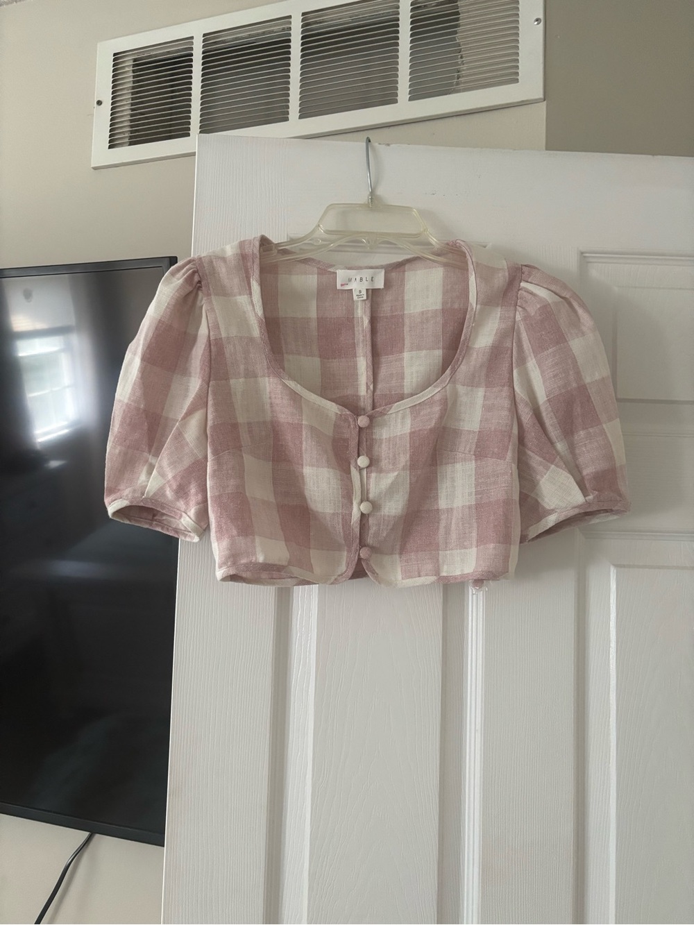 MARBLE Pink & White Gingham Button-Front Top